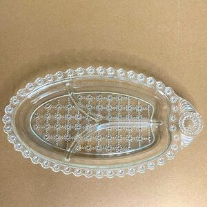 EUC Vtg Oval Hazel Atlas Clear Glass Jewel 3 Part Divided Relish Dish